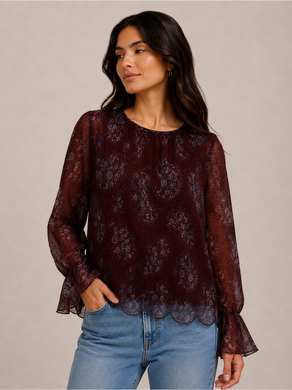 See By Chloe Burgundy Silk Paisley Blouse